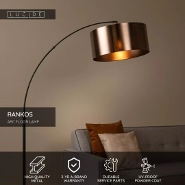 RANKOS stāvlampa ar izliektu statīvu 38x12 cm 1xE27 melna (Lucide)