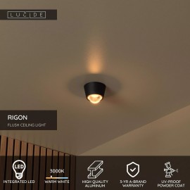 RIGON griestu lampa LED 6W 3000K melna (Lucide)