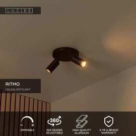 RITMO griestu prožektors 2xGU10 (MR11) melns (Lucide)