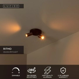 RITMO griestu prožektors 2xGU10 (MR11) kafijas tonī (Lucide)