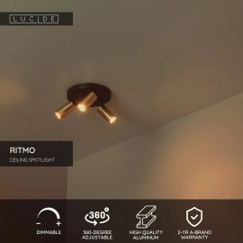 RITMO griestu prožektors 3xGU10 (MR11) matēts zelts / misiņš (Lucide)