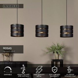 ROSAS piekaramā lampa 130 cm 3 x E27 melna (Lucide)
