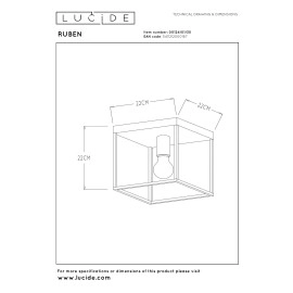 RUBEN Griestu lampa 1x40W E27 melna (Lucide)