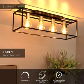 RUBEN griestu lampa 4x40W E27 melna (Lucide)