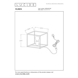 RUBEN Galda lampa 1x40W E27 melna (Lucide)