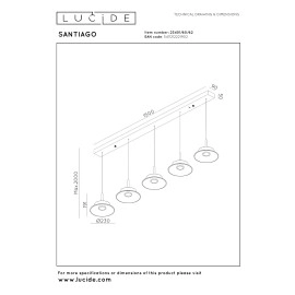 SANTIAGO piekaramā lampa 150 cm 5 x 10W LED CCT dzintara (Lucide)