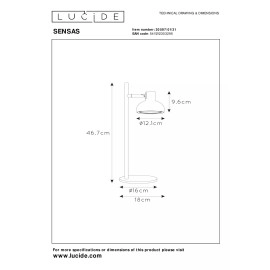 SENSAS galda lampa Ø18 cm 1x12W balta (Lucide)