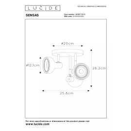 SENSAS griestu prožektors Ø25,8 cm 3x12W balta (Lucide)