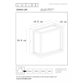 SINGA LED āra sienas lampa LED 1×10W 3000K melna (Lucide)
