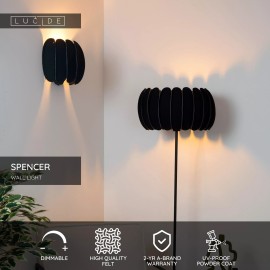 SPENCER sienas lampa 1xE27 melna (Lucide)