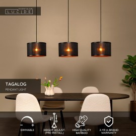TAGALOG piekaramā lampa Ø40 cm 3 x E27 bambuss/melna (Lucide)