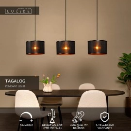 TAGALOG piekaramā lampa Ø40 cm 3 x E27 bambuss/melna (Lucide)