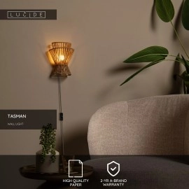 TASMAN sienas lampa 1xE14 dabīga (Lucide)