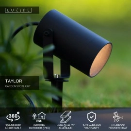 TAYLOR dārza prožektors 1xGU10 melns (Lucide)