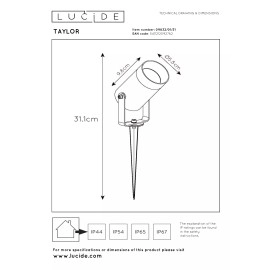 TAYLOR dārza prožektors 1×50W GU10 balta (Lucide)