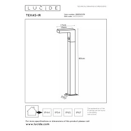 TEXAS-IR āra stabiņš LED 7W 3000K ar sensoru antracīta (Lucide)