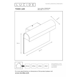 THESI LED āra sienas lampa 1 × 8 W Integrated LED 3000K melna (Lucide)