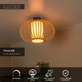 THULINE griestu lampa Ø45 cm 1xE27 5 W gaiša koka (Lucide)