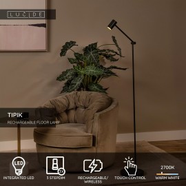 TIPIK uzlādējama LED stāvlampa 3 W 2700 K melna (Lucide)