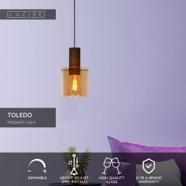 TOLEDO piekaramā lampa Ø 20 cm, 1xE27, dzintara tonī (Lucide)