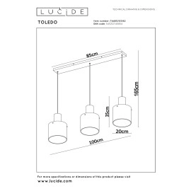 TOLEDO piekaramā lampa 3xE27, dzintara tonī (Lucide)