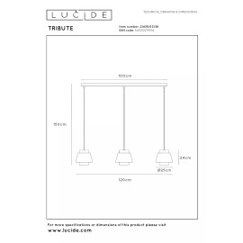 TRIBUTE piekaramā lampa 3xE27, krēmkrāsas (Lucide)