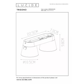 TRIGONO griestu prožektors 26,5 cm × 11 cm × 11 cm 2x50W melna (Lucide)