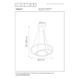 TRINITI LED piekaramā lampa Ø80 cm 32 W 3000K balta (Lucide)