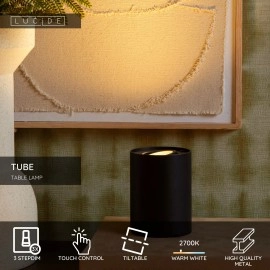 TUBE galda lampa Ø9,6 cm LED 3 StepDim GU10 1x5W 2700K melna (Lucide)