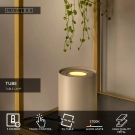 TUBE galda lampa Ø9,6 cm LED 3 StepDim GU10 1x5W 2700K taupe (Lucide)