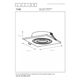 TUBE iebūvējamā spotlampa 1xGU10 50W melna (Lucide)