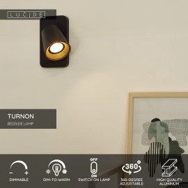 TURNON gultas / sienas lampa 1x5W melna / matēts zelts (Lucide)