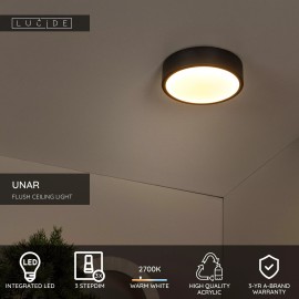 UNAR griestu lampa Ø20 cm LED 3 StepDim 12W 2700K melna (Lucide)