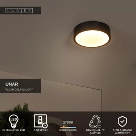UNAR griestu lampa Ø20 cm LED 3 StepDim 12W 2700K melna (Lucide)