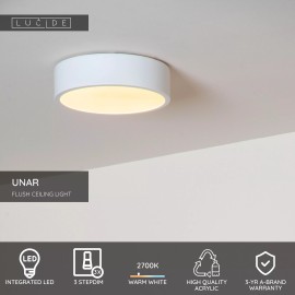 UNAR griestu lampa Ø20 cm LED 3 StepDim 12W 2700K balta (Lucide)