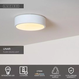 UNAR griestu lampa Ø20 cm LED 3 StepDim 12W 2700K balta (Lucide)
