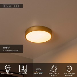 UNAR griestu lampa Ø30 cm LED 3 StepDim 18W 2700K matēta zelta/misiņa (Lucide)