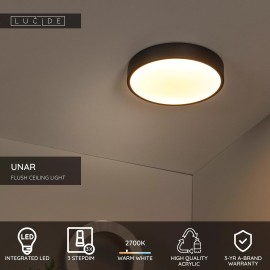 UNAR griestu lampa Ø30 cm LED 3 StepDim 18W 2700K melna (Lucide)