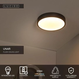 UNAR griestu lampa Ø30 cm LED 3 StepDim 18W 2700K melna (Lucide)