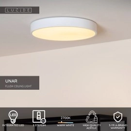 UNAR griestu lampa Ø30 cm LED 3 StepDim 18W 2700K balta (Lucide)