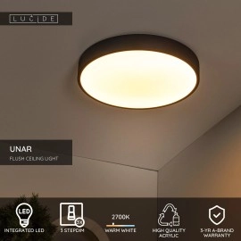 UNAR griestu lampa Ø39,5 cm LED 3 StepDim 24W 2700K melna (Lucide)