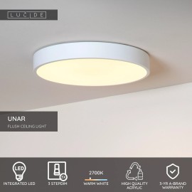 UNAR griestu lampa Ø39,5 cm LED 3 StepDim 24W 2700K balta (Lucide)
