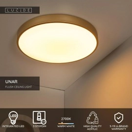 UNAR griestu lampa Ø49,5 cm LED 3 StepDim 36W 2700K matēta zelta/misiņa (Lucide)
