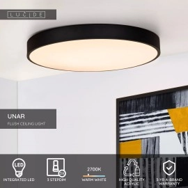 UNAR griestu lampa Ø49,5 cm LED 3 StepDim 36W 2700K melna (Lucide)