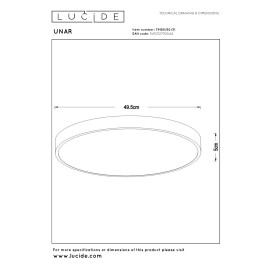 UNAR griestu lampa Ø49,5 cm LED 3 StepDim 36W 2700K balta (Lucide)