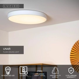 UNAR griestu lampa Ø49,5 cm LED 3 StepDim 36W 2700K balta (Lucide)