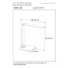 VARIO LED darba galda lampa LED 8W CCT balta (Lucide)