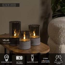 VELAS galda lampu komplekts 3 gab. Ø8 cm LED 2700K dūmu pelēka (Lucide)