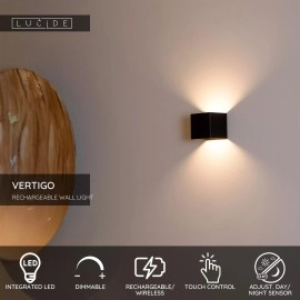 VERTIGO uzlādējama sienas lampa LED 6W 2700K melna (Lucide)