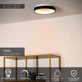 VIDAL griestu lampa Ø28 cm LED 20 W 2700 K melna (Lucide)